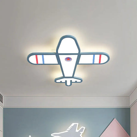 Cartoon Acrylic Led Plane Flushmount Light In White/Blue For Bedroom Blue