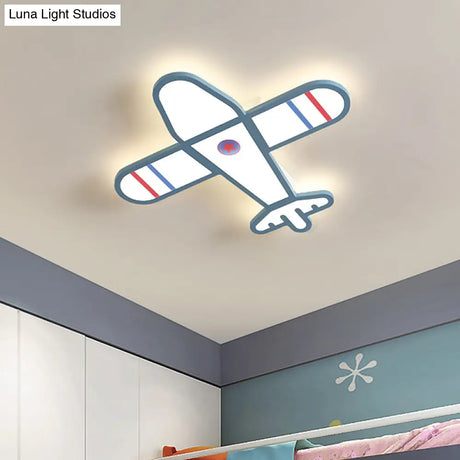 Cartoon Acrylic Led Plane Flushmount Light In White/Blue For Bedroom