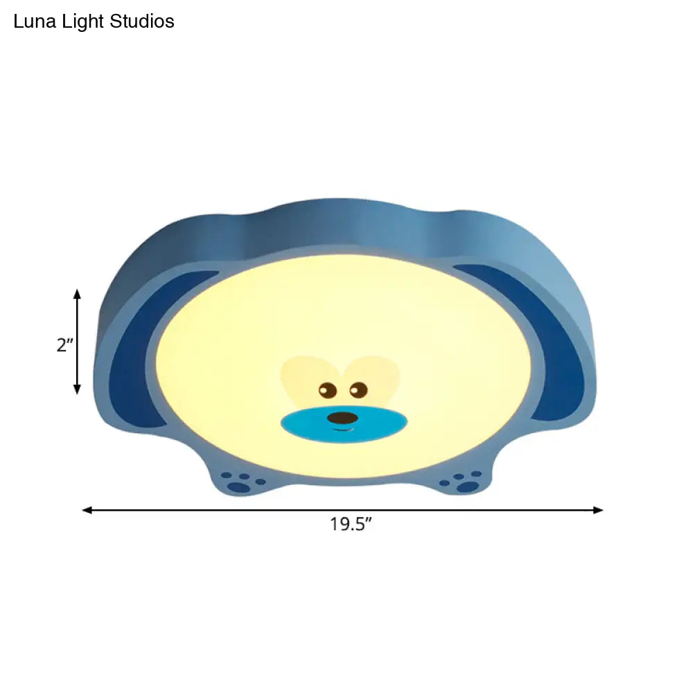 Cartoon Bear Led Flush Mount Lighting For Kids’ Room In Blue/Pink Acrylic And Metal