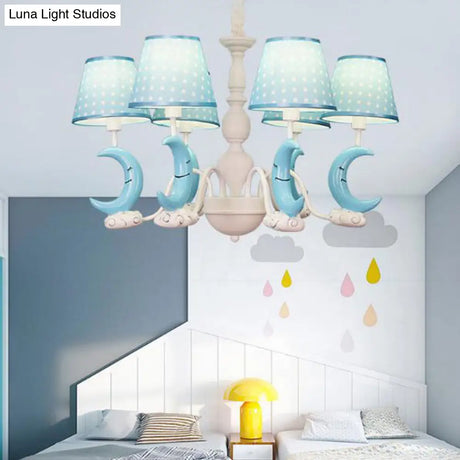 Cartoon Blue Metal Chandelier - Bedroom Hanging Lamp With Tapered Shade