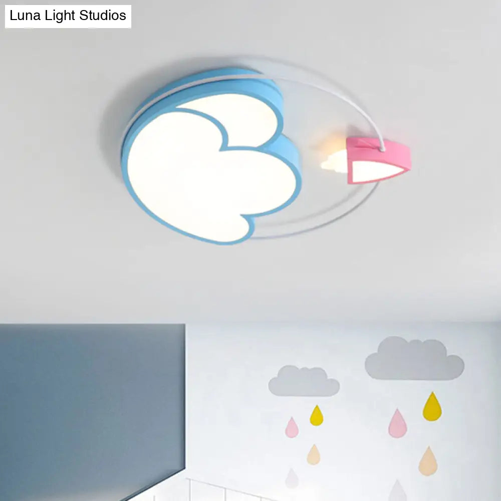 Cartoon Blue Rocket Flush Light: Led Ceiling Fixture