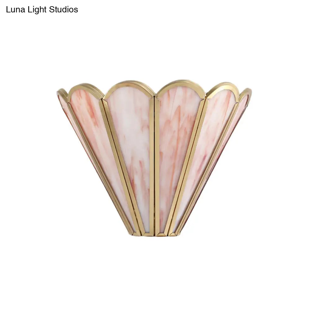 Cartoon Brass Badminton Wall Light With Pink Glass For Living Room