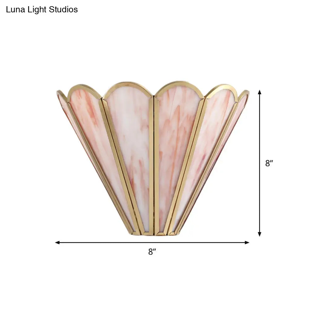 Cartoon Brass Badminton Wall Light With Pink Glass For Living Room