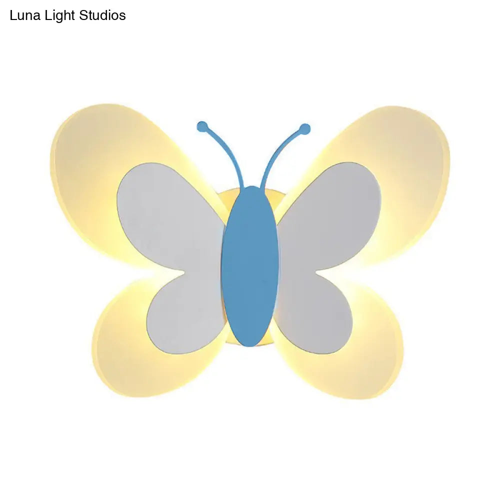 Cartoon Butterfly Led Sconce Lamp: Fun Acrylic Wall Lighting Fixture In Multiple Colors And Light