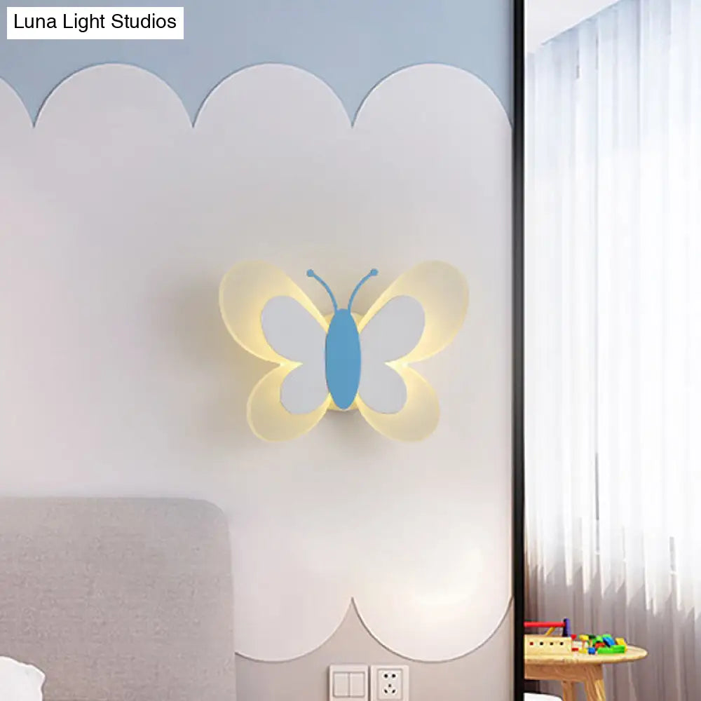 Cartoon Butterfly Led Sconce Lamp: Fun Acrylic Wall Lighting Fixture In Multiple Colors And Light