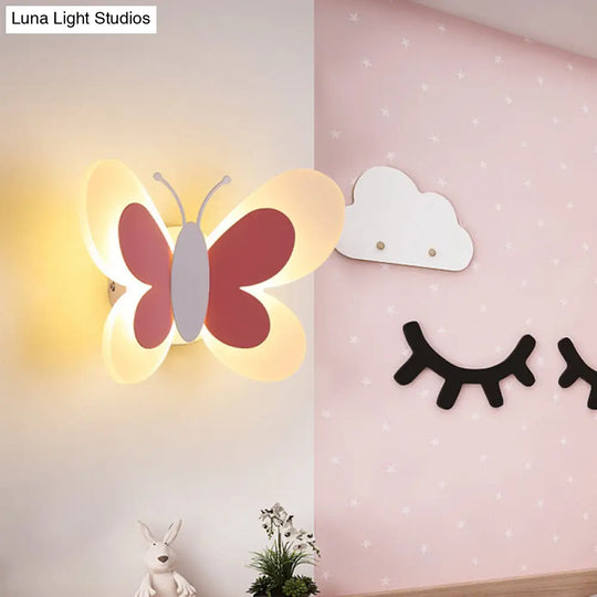 Cartoon Butterfly Led Sconce Lamp: Fun Acrylic Wall Lighting Fixture In Multiple Colors And Light