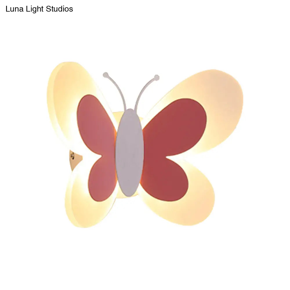 Cartoon Butterfly Led Sconce Lamp: Fun Acrylic Wall Lighting Fixture In Multiple Colors And Light
