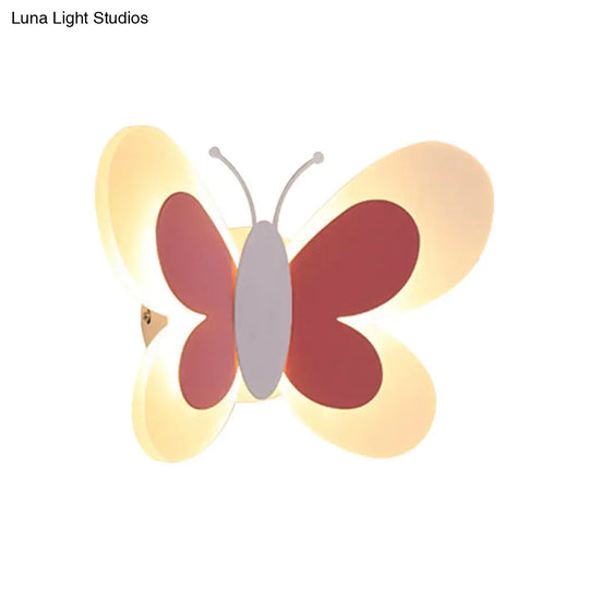 Cartoon Butterfly Led Sconce Lamp: Fun Acrylic Wall Lighting Fixture In Multiple Colors And Light