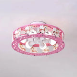 Cartoon Carousel Ceiling Lamp With 6 Metal Lights For Kids’ Bedrooms Pink