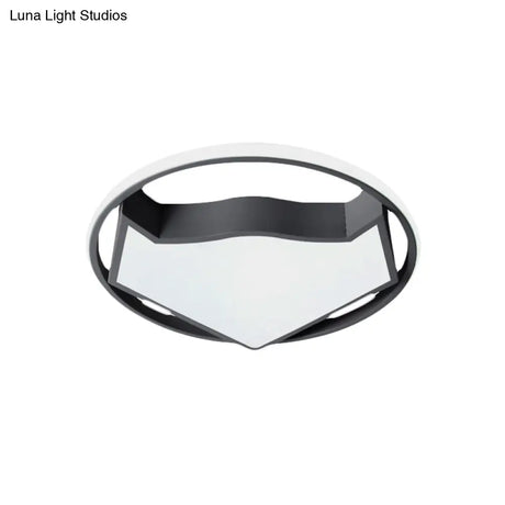 Cartoon Cat Led Flush Mounted Light Fixture For Kids’ Bedroom In Black/Gray