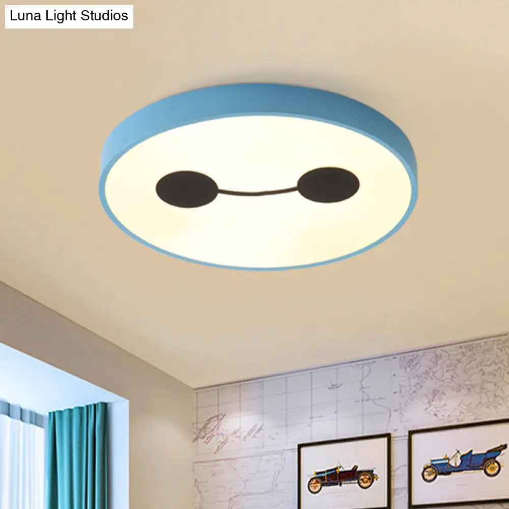 Cartoon Character Led Flush Mount Ceiling Light In Blue With Warm/White Lighting
