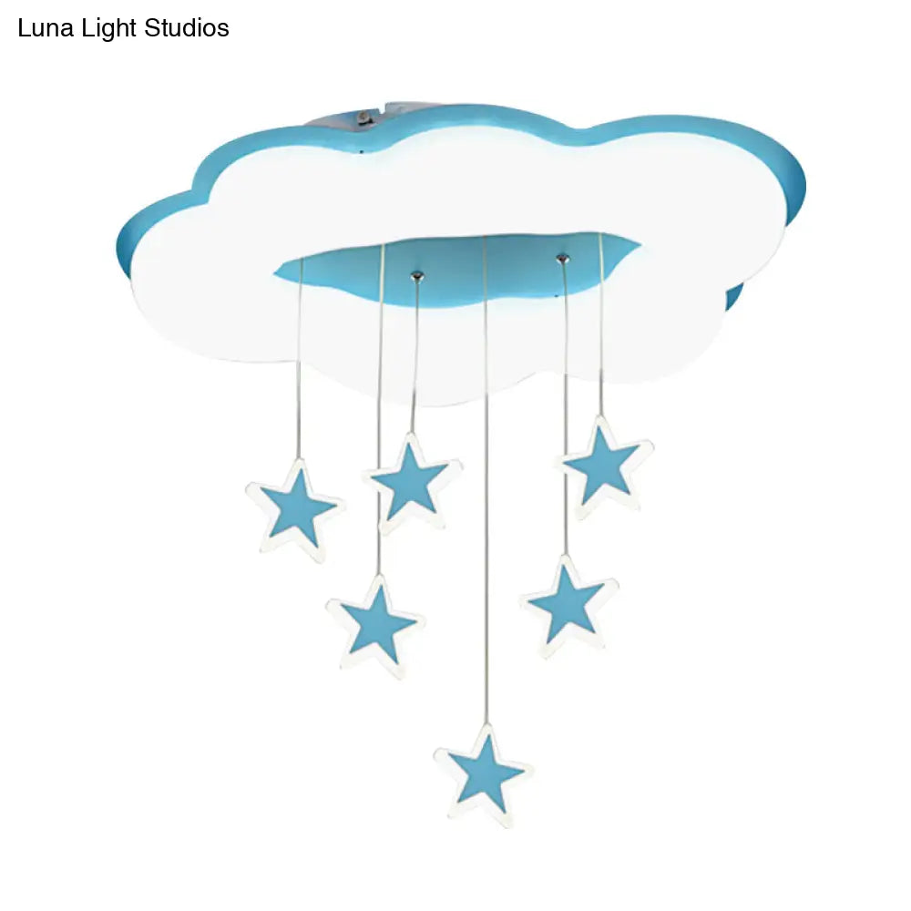Cartoon Cloud And Star Flushmount Led Ceiling Light For Bedroom - Acrylic Pink/Blue Design