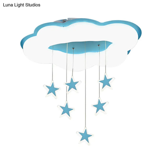 Cartoon Cloud And Star Flushmount Led Ceiling Light For Bedroom - Acrylic Pink/Blue Design