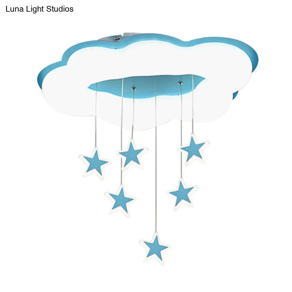 Cartoon Cloud And Star Flushmount Led Ceiling Light For Bedroom - Acrylic Pink/Blue Design