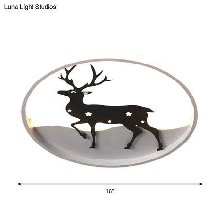 Cartoon Deer Led Ceiling Light Fixture Black Acrylic Flush Mount Lighting – Warm/White