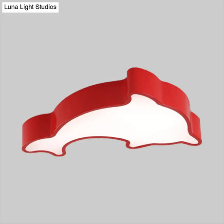 Cartoon Dolphin Led Flushmount Light For Children’s Room - Acrylic Ceiling Mounted Green/Blue/Red
