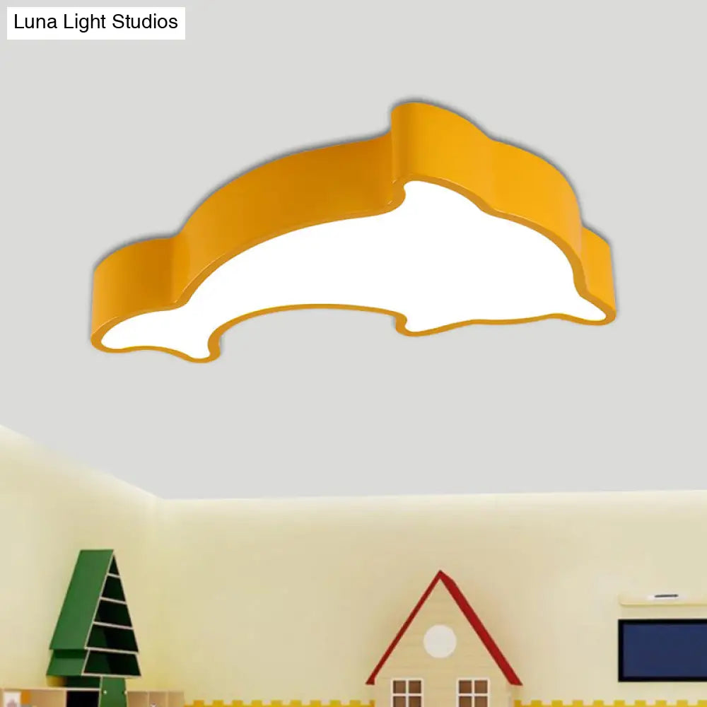 Cartoon Dolphin Led Flushmount Light For Children’s Room - Acrylic Ceiling Mounted Green/Blue/Red