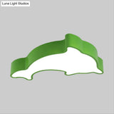 Cartoon Dolphin Led Flushmount Light For Children’s Room - Acrylic Ceiling Mounted Green/Blue/Red