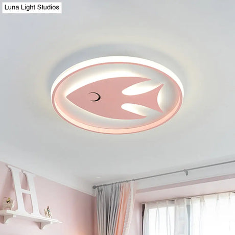 Cartoon Fish/Giraffe Ceiling Light For Nursery - Integrated Led Flushmount Lamp In Pink/Blue Acrylic