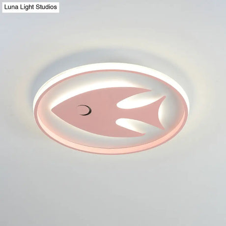 Cartoon Fish/Giraffe Ceiling Light For Nursery - Integrated Led Flushmount Lamp In Pink/Blue Acrylic