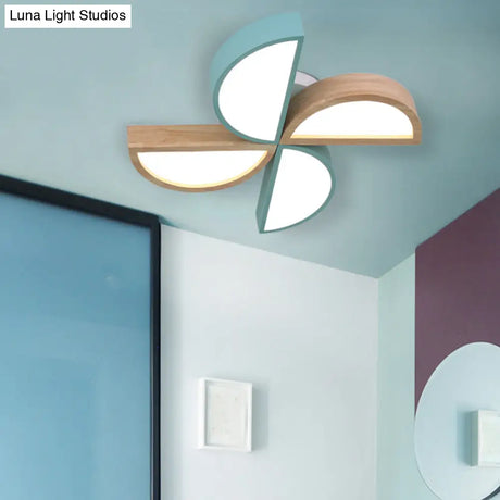 Cartoon - Inspired 4 - Head Toy Windmill Led Flush Ceiling Light For Nursing Room Wooden And Metal