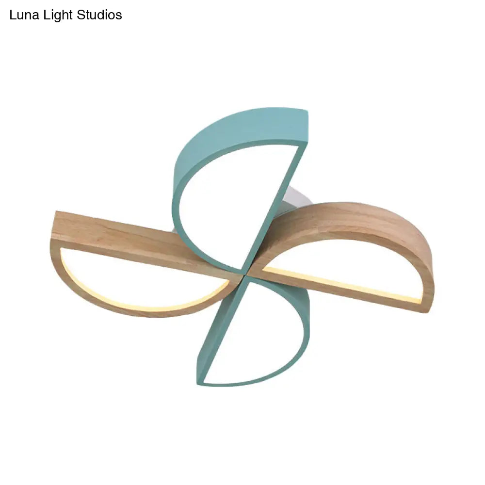 Cartoon - Inspired 4 - Head Toy Windmill Led Flush Ceiling Light For Nursing Room Wooden And Metal