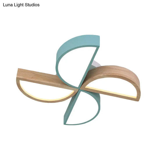 Cartoon - Inspired 4 - Head Toy Windmill Led Flush Ceiling Light For Nursing Room Wooden And Metal