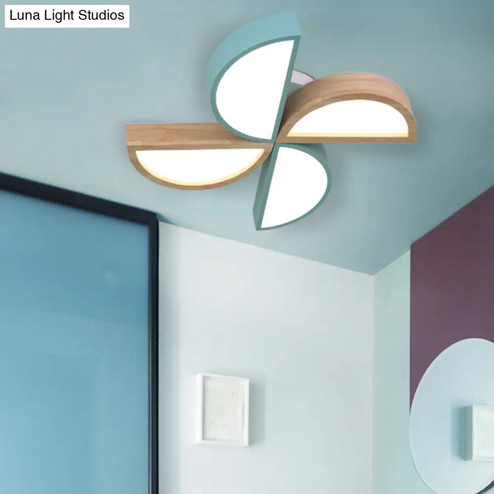 Cartoon - Inspired 4 - Head Toy Windmill Led Flush Ceiling Light For Nursing Room Wooden And Metal