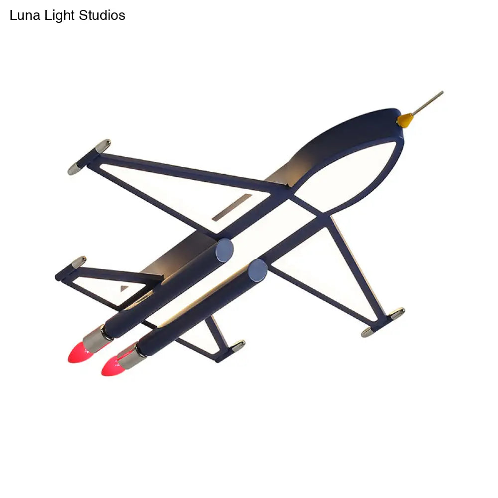 Cartoon Jet Plane Led Flush - Mount Light Fixture For Child Bedroom Ceiling - Blue