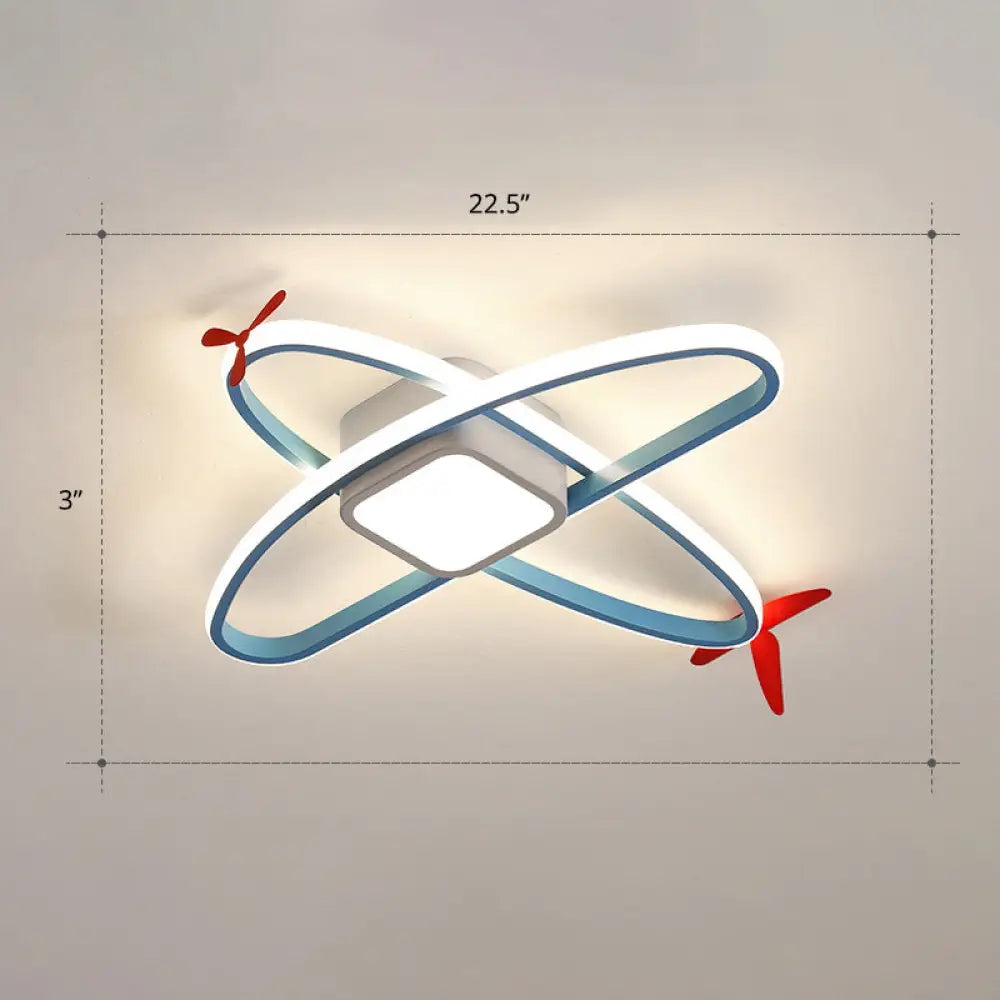 Cartoon Jet Plane Led Flush - Mount Light Fixture For Child Bedroom Ceiling - Blue / Remote Control