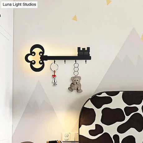 Cartoon Led Bedroom Wall Sconce Lamp With Metal Hook - Black/White/Pink