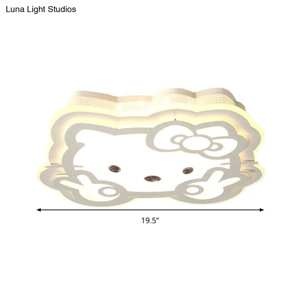Cartoon Led Ceiling Lamp - Acrylic Peace Sign Kitty Mount Light For Baby Girls Room