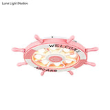 Cartoon Led Ceiling Light: Stylish Pink/White Rudder Design For Bedroom