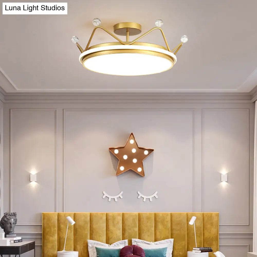 Cartoon Led Crown Ceiling Light For Kids Room - Flush Mount Fixture