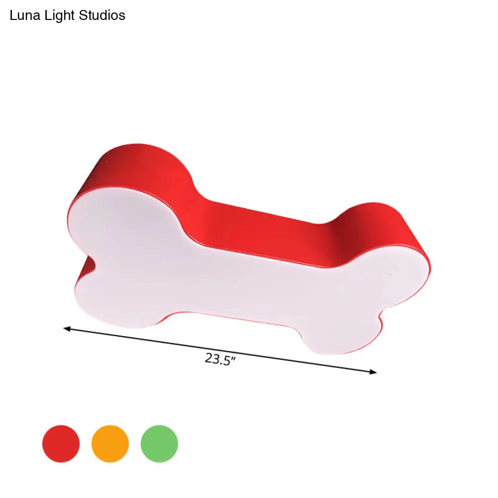 Cartoon Led Dog Bone Flushmount Ceiling Light - Metal Red/Yellow/Green 19.5/23.5 Width