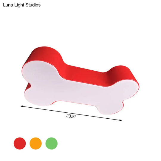 Cartoon Led Dog Bone Flushmount Ceiling Light - Metal Red/Yellow/Green 19.5/23.5 Width