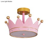 Cartoon Led Pink Finish Crown Shape Semi Flush Light - Mount Lamp Fixture
