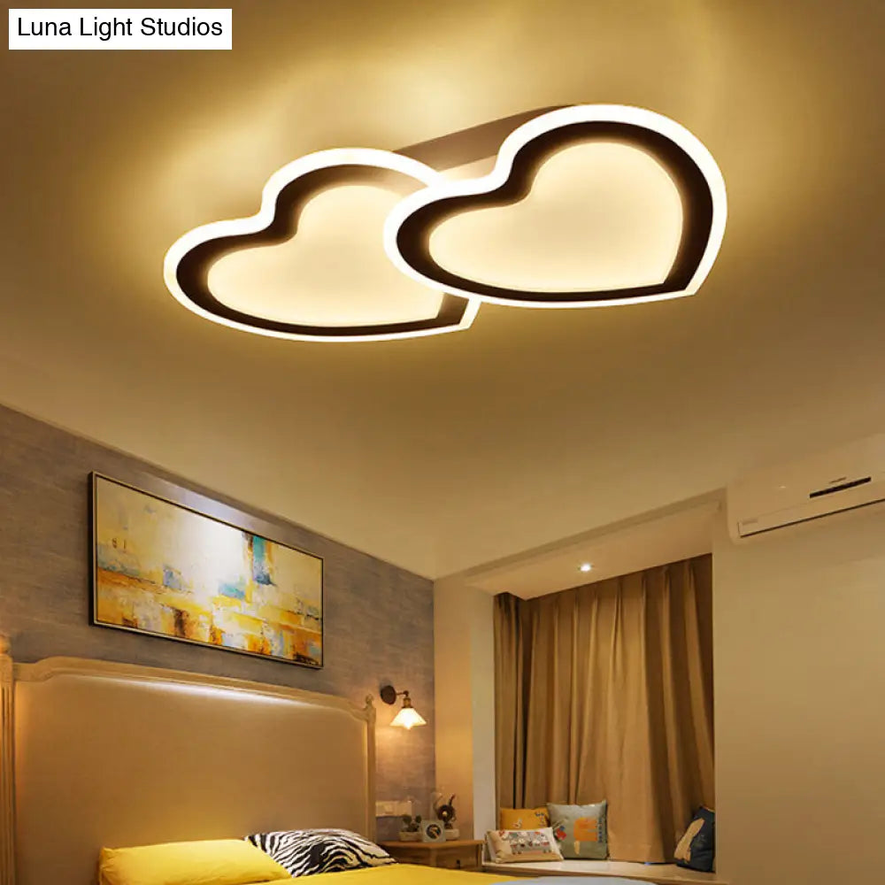 Cartoon Loving Heart Led Flush Ceiling Light For Hotel Living Room Black / White