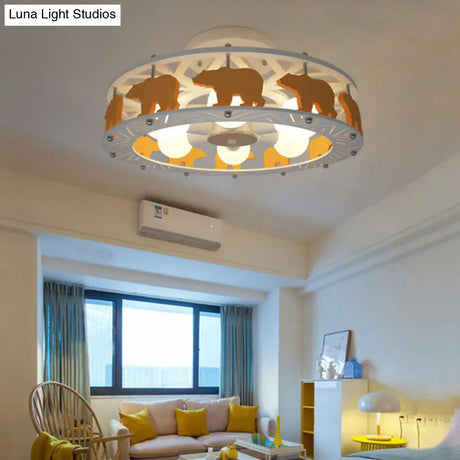 Cartoon Metal Drum Shaped 6 - Light Kids Room Ceiling Lamp In White