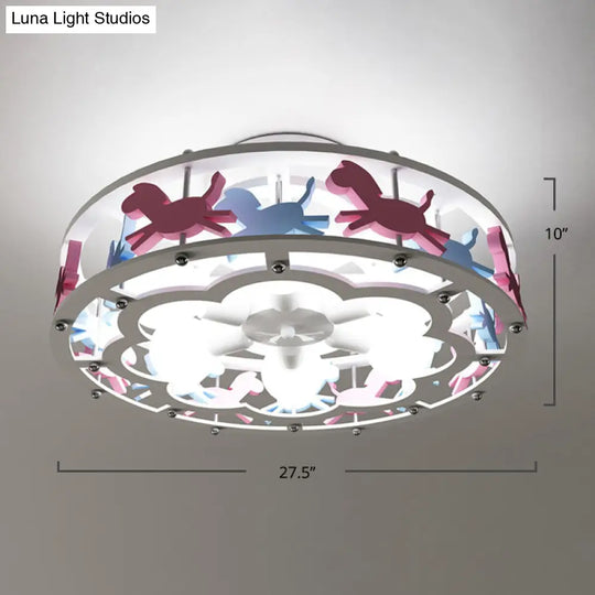 Cartoon Metal Drum Shaped 6 - Light Kids Room Ceiling Lamp In White / Carousel