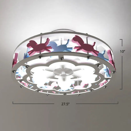 Cartoon Metal Drum Shaped 6 - Light Kids Room Ceiling Lamp In White / Carousel