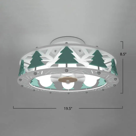 Cartoon Metal Drum Shaped 6 - Light Kids Room Ceiling Lamp In White / Christmas Tree
