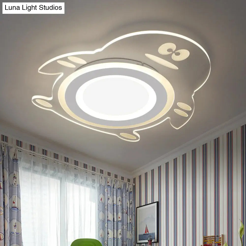 Cartoon Penguin Led Flush Mount Ceiling Light - Acrylic Bedroom Fixture In Clear / Inner White Outer