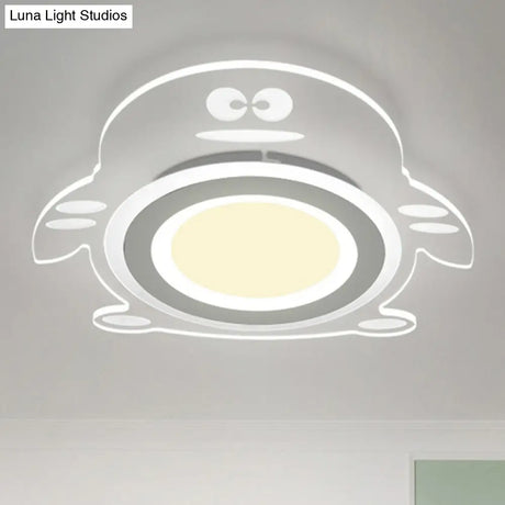 Cartoon Penguin Led Flush Mount Ceiling Light - Acrylic Bedroom Fixture In Clear