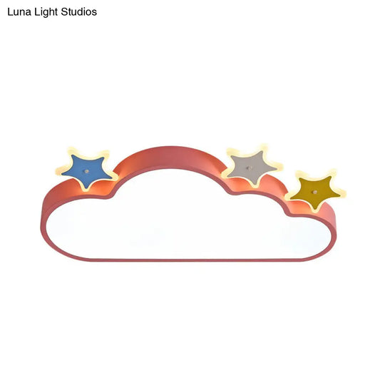 Cartoon Pink/Blue Led Cloud - With - Star Flushmount Ceiling Light For Children’s Room