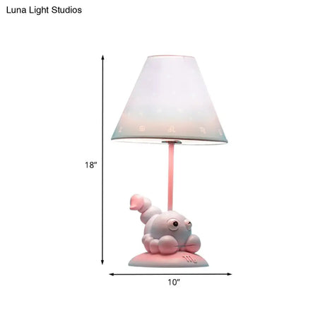 Cartoon Pink Constellation Night Table Light - Resin Lamp With Cone Fabric Shade