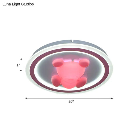 Cartoon Pink Led Flush Mount Ceiling Light With Acrylic Flower/Bear Shade For Bedrooms