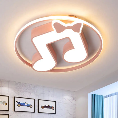 Cartoon Pink/Light Blue Led Flush Mount Ceiling Light With Musical Note Acrylic Design - Warm/White