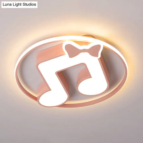 Cartoon Pink/Light Blue Led Flush Mount Ceiling Light With Musical Note Acrylic Design - Warm/White