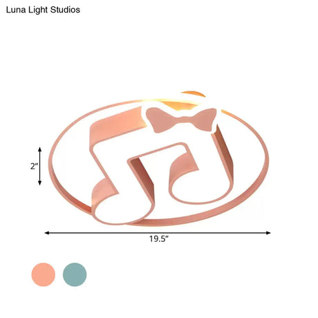 Cartoon Pink/Light Blue Led Flush Mount Ceiling Light With Musical Note Acrylic Design - Warm/White